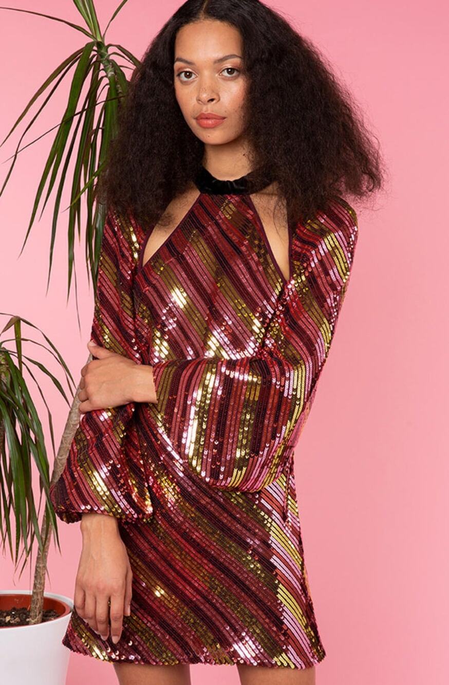 RIXO "Harriet" Sequin Long Sleeve Mini Dress XS